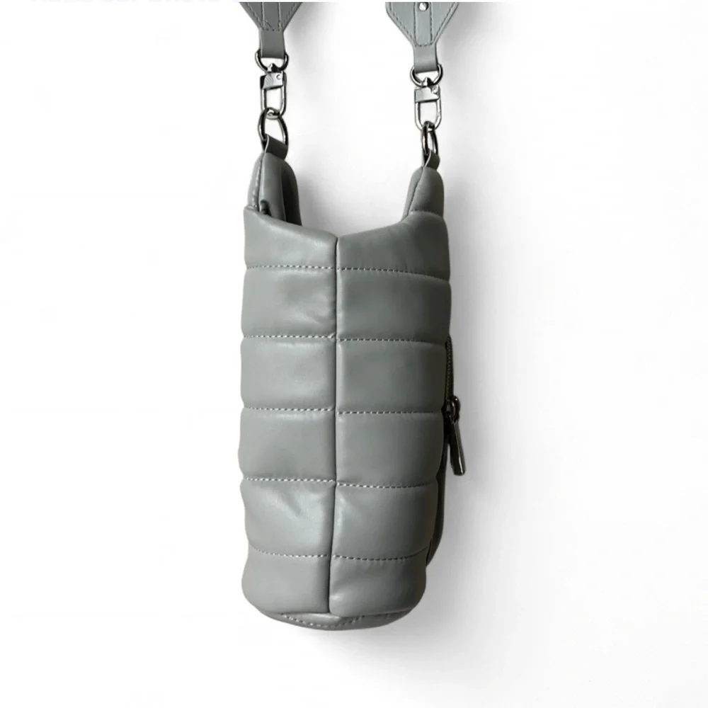 Wanderfull Puffer Water Bottle Carrier Crossbody Vegan Leather Gray EUC Fitness - Picture 6 of 7